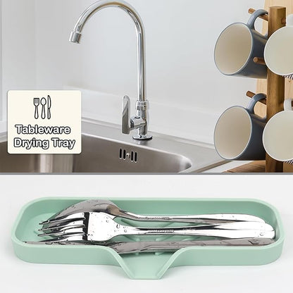 YASMEN Silicone Bathroom Soap Dishes, Sink Sponge Holder for Kitchen, Rubber Soap Dish with Drain, Shower Soap Sponge Tray, Sink or Counter Organizer, for Bar Soap, Bottle, Dish Soap Dispenser- Green