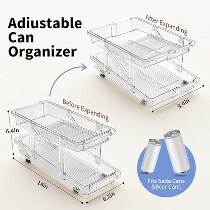 Jsyrjing Can Organizer for Pantry and 2 Pack Adjustable Width Soda Can Dispense for Refrigerator