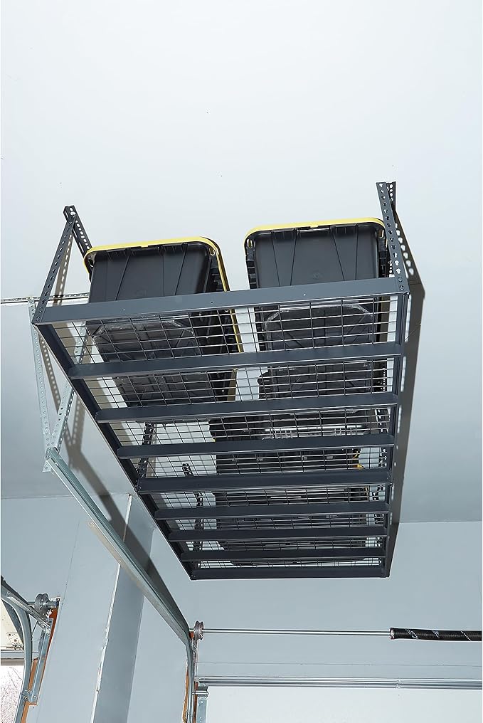 Klutch Overhead Garage Storage Rack — Adjustable Height, 96in.L x 48in.D x 23–37in.H