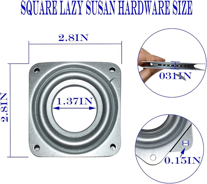 10Pack Lazy Susan Hardware, 3” Square Ball Bearing Swivel Plate, 120lbs Capacity 5/16” Thick Rotating Disc, Lazy Susan Turntable for Serving Trays, Kitchen Cabinet, Craft Project, Makeup Holder