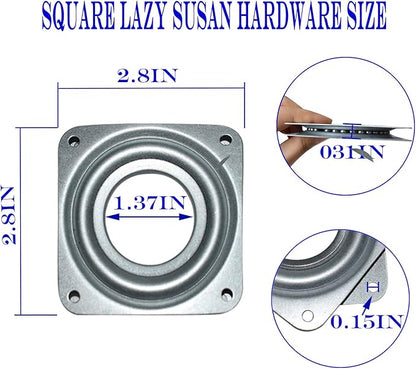 10Pack Lazy Susan Hardware, 3” Square Ball Bearing Swivel Plate, 120lbs Capacity 5/16” Thick Rotating Disc, Lazy Susan Turntable for Serving Trays, Kitchen Cabinet, Craft Project, Makeup Holder