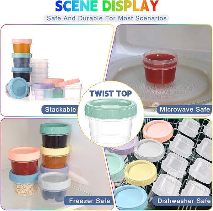Yomarket 12pcs 2 oz Salad Dressing Container To Go Small Sauce Containers with Lids, Reusable Condiment Cups for Lunch Box, Leakproof, Freezer, Microwave & Dishwasher Safe