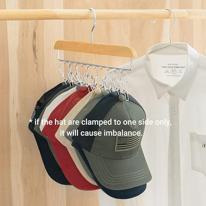 Mkono Hat Hangers for Closet Set of 2 Wooden Hat Racks Organizer for Baseball Caps with 20 Stainless Steel Clips, Baseball Hat Holder for Closet Storage, Fits All Caps, Wood Color