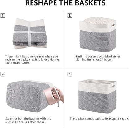 OIAHOMY Storage baskets for Shelf, Toy Storage Basket, Collapsible Storage Bins, Blanket Basket Living Room, Closet Storage for Bedroom, 16.5 x 13 x 12 Inches-Pack of 2-Grey
