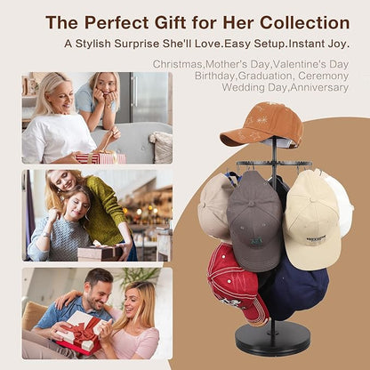 Keebofly Rotating Free Standing Hat Rack & Organizer Stand, 3-Tier Merchandise Display & Tabletop Baseball Cap Organizer Holds 40+ Caps, Portable for Vendor & Home Use in Bedroom, Closet, Entryway