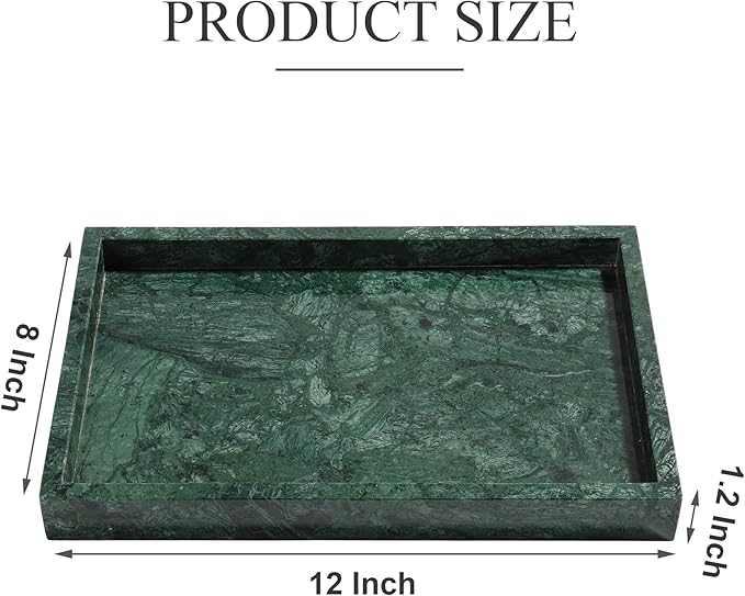 YMXYJM Real Natural Marble Tray for Bathroom, Genuine Marble Stone Vanity Tray, Luxury Storage Trays for Kitchen, Vanity, Home Decor, Dresser, Non-Resin/Non-Ceramic, 12"x 8"x 1.2", Dark Green