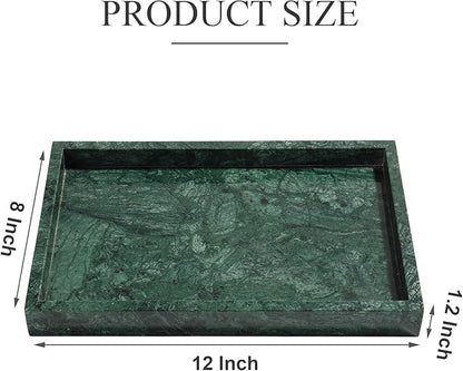 YMXYJM Real Natural Marble Tray for Bathroom, Genuine Marble Stone Vanity Tray, Luxury Storage Trays for Kitchen, Vanity, Home Decor, Dresser, Non-Resin/Non-Ceramic, 12"x 8"x 1.2", Dark Green