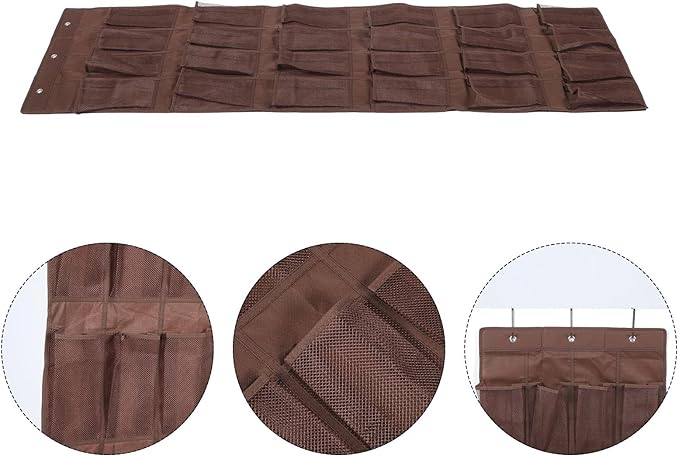 24-pocket over Door Shoe Organizer Bag, 48x168cm Non-woven Hanging Storage Pouch for Slippers and Sundries, Coffee Color, Space-saving Closet Hanging Bag for Home Storage
