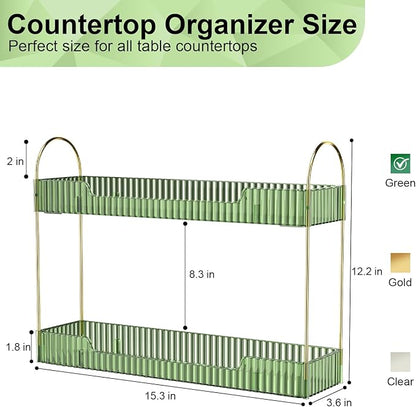 GTI Narrow Bathroom Organizers and Storage, 2 Tier Rectangle Makeup Counter Organizer, Perfume Cosmetics Skincare Vanity Organizers, Dresser Countertop Organizer for Women (Green)