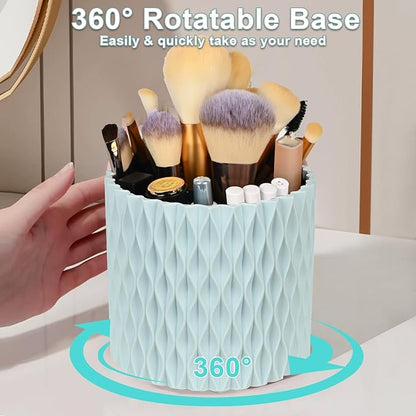 WAFJAMF Makeup Brush Holder 360 Rotating Cosmetics Holders Storage Cup for Vanity Desktop Bathroom Countertop 5 Slot Makeup Brushes Container - Classic Style - Haze Blue