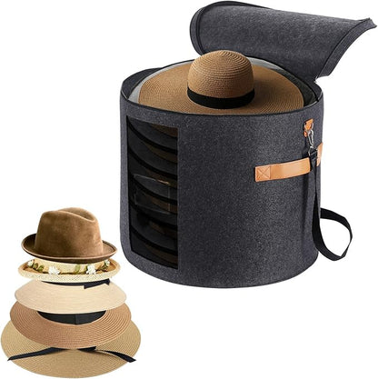 Large Hat Storage Box 19'' Hat Box for Large Hats, Hat Boxes for Women Storage Round Hat Boxes for Men Foldable Storage Box with Lid Felt Stuffed Animal Toy Storage Bin with Lid, Dark Gray