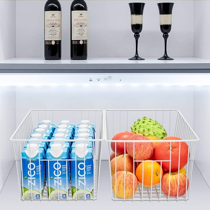 3 Pack Upright Freezer Organizer Bins - Standup Organizers for 16 Cu.Ft Freezer, Improve Air Circulation, Wire Storage Baskets, White
