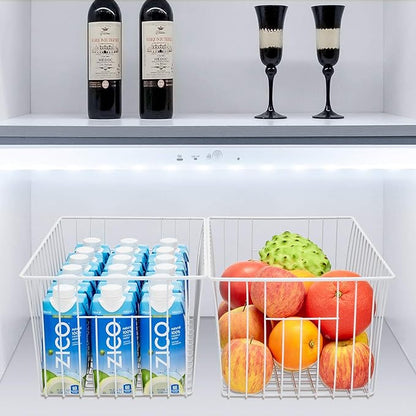 3 Pack Upright Freezer Organizer Bins - Standup Organizers for 16 Cu.Ft Freezer, Improve Air Circulation, Wire Storage Baskets, White