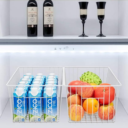 Npro 4 Pack Upright Freezer Organizer Bins - Standup Freezer Organizers Improve Air Circulation, Wire Storage Baskets, White