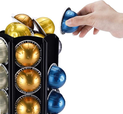 FlagShip Pod Holder for Nespresso Capsule Holder Vertuoline Stand for 50+ Nespresso Vertuo Pod Storage Carousel Small Coffee Pod Organizer, Black Metal