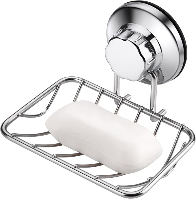 iPEGTOP Super Powerful Vacuum Suction Cup Soap Dish, Updated Strong Rustproof Stainless Steel Shower Caddy Soap Saver Sponge Holder for Bathroom & Kitchen Sink