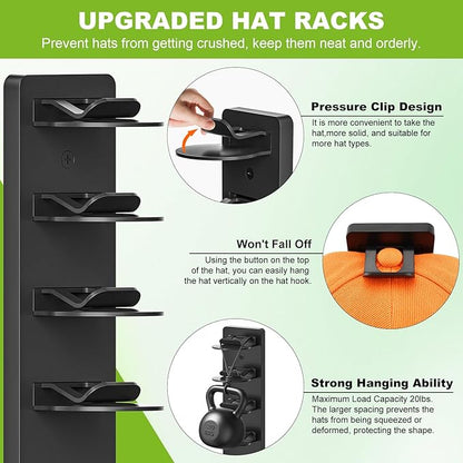 Haiou Hat Rack Hat Organizer for Baseball Caps Wall Mounted Hat Hanger Strong Adhesive Hat Hooks Hold up to 16 Hats for Home (Black+White)