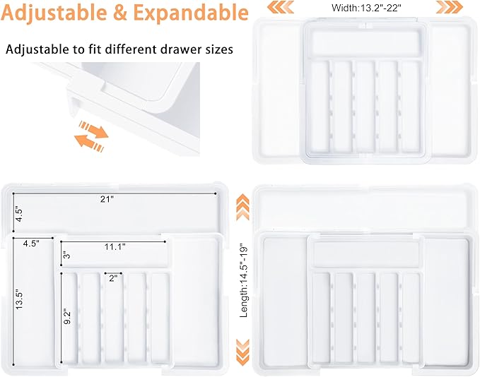 Spaclear Large Silverware Drawer Organizer Expandable Kitchen Utensil Organizer BPA Free Flatware Cutlery Holder Tray Adjustable Plastic Drawer Divider Storage for Forks Knives 6-9 Slots White