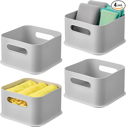 InterDesign iDesign Storage Bins with Handles - Organize Kitchen, Bathroom, or Home Office - Set of 4 - Gray