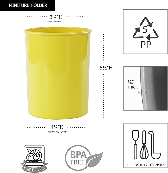 Calypso Basics Utensil Holder for Small Cutlery – Flatware Organizer for Kitchen or Office, Compact Flatware Organizer for Outdoor Dining, Picnics, Camping & Patio Use by Reston Lloyd, Lemon