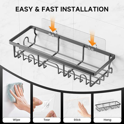 Shower Caddy, 3 Pack Shower Shelves for Inside Bathroom, Rustproof Adhesive Bathroom Organizer with Soap Holder, No Drilling Washroom Organizers and Storage for Bathtub Room/Kitchen/Home, Grey