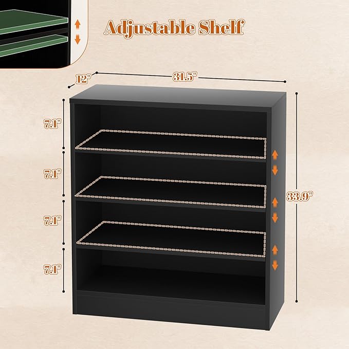 Homieasy Shoe Cabinet, 5-Tier Modern Wood Shoe Storage Organizer with 3 Adjustable Shelves for Entryway, Multi-Purpose Display Shelf & Storage Cabinet for Living Room, Bedroom, Black