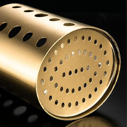 Stainless Steel Utensil Holder, Gold Utensil Holder, Metal Drying with Drain Holes, Chopstick Holder for Kitchen Counter Cooking Countertop