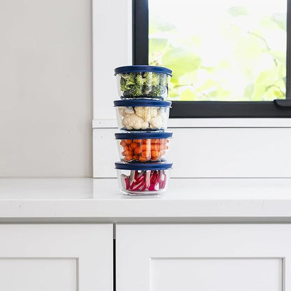 8-Piece Glass Food Storage Containers Set (4 Containers + 4 BPA-Free Lids) | 1-Cup, Leakproof | Microwave, Freezer, Oven & Dishwasher Safe | Ideal for Meal Prep & Pantry Organization, Blue