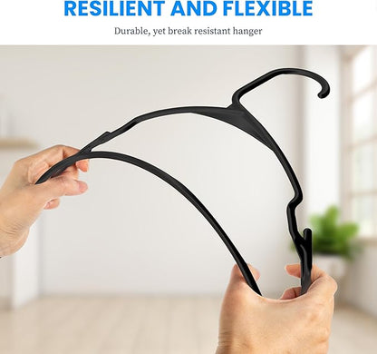 Simple Deluxe Plastic Hangers 50 Pack, Space Saving Clothes Hangers with Non-Slip Shoulder Notches, Lightweight and Slim Closet Hanger for Coats, Sweater, Shirts, Pants, Black