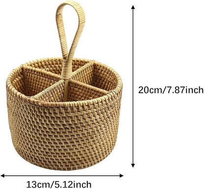 Utensil Holder Cutlery Holder Container for Spoon Fork Flatware Organizer Woven for Restaurant Dining Room Countertop Cooking, Round