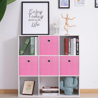 Foldable Storage Cubes Bins ,11 Inch Cloth Storage Cube Fabric Storage Box Cubes Organizer Baskets with Dual Handles for Home Organizer Set of 8 (Pink)