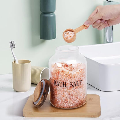 BKYFPQ 2Pcs 74 oz Glass Bath Salts Jar,Bath Salt Container with Wooden Lid and Scoop,Bathroom Organizers and Storage,for Bathroom Bath Decor,Home Decor,Bathtub Accessories for Women