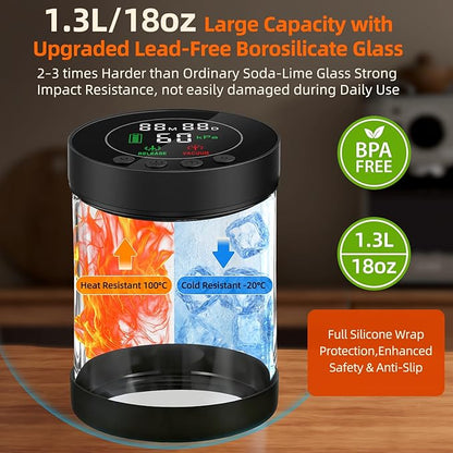 Automatic Vacuum Coffee Canister, 1.3L Coffee Container with Smart Pressure Sensor,LED Display,Window,Scoop Rechargeable Airtight Electric Coffee Bean Storage for Home Kitchen Ground Food Tea Storage