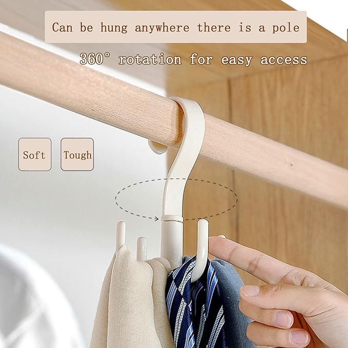 Closet Hanging Organizer 360 Degree Swivel Hooks (Pack of 3) for Hanging Belts, Ties, Bags, Purses, Scarves, Clothes and More. Easy Installation, no Drilling Required, Space Saving.