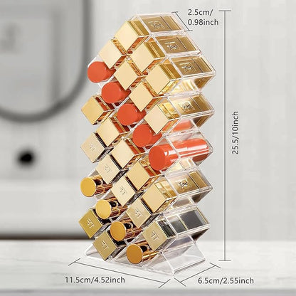 Acrylic Lipstick Holder, Clear Perfume Organier 28 Slots, Lip Gloss Organier, Stackable Fish Shape Lipstick Tower, Display Case for Mini Rollerball Perfume