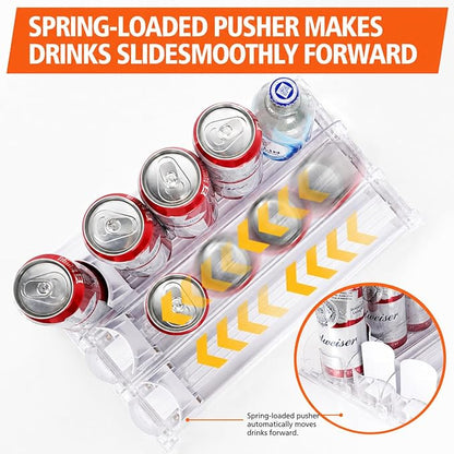 SOLY Drink Organizer for Fridge, Automatic Soda Can Dispenser with Pusher, 5-Row Refrigerator Drink Organizer Holds 25–30 Cans, 14.96" Deep