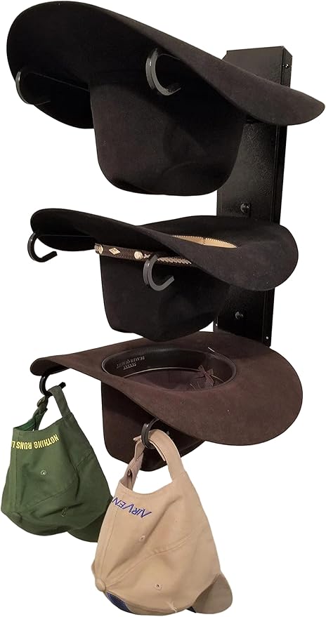 American Made 3 Hat Cowboy Hat Rack – Classic Wall Mounted Hat Holder Black Steel