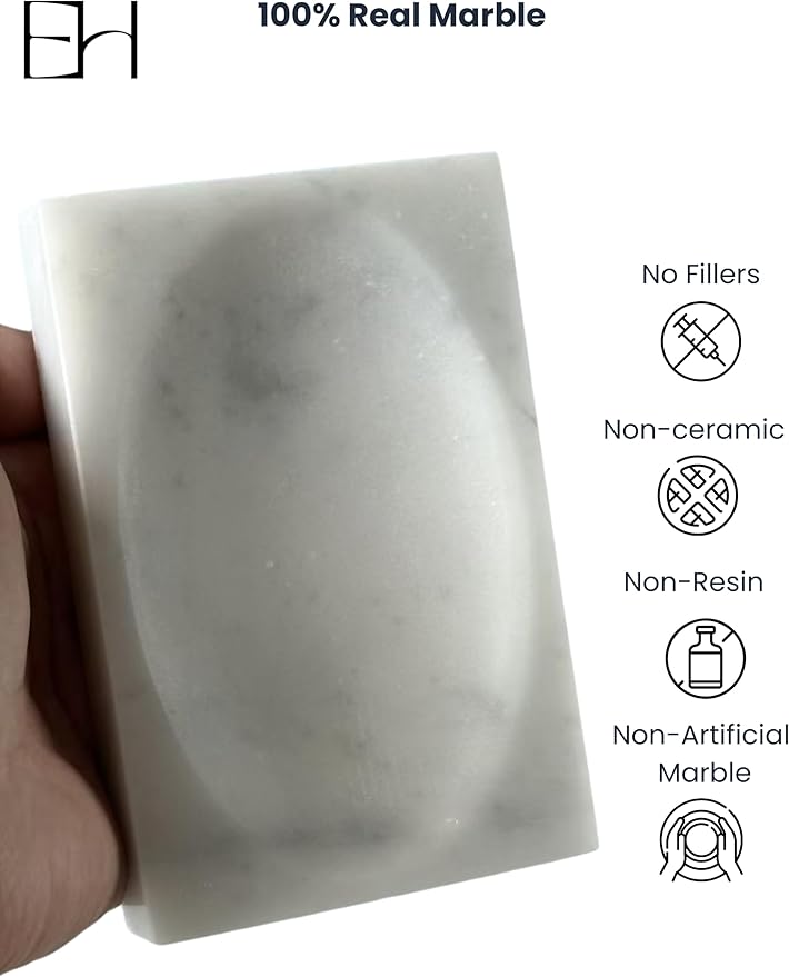 Marble Soap Dish for Shower - Stone Soap Tray Holder, Natural Soap Bar Holder Countertop Caddy, Marble Bathroom Accessories (Calacatta White Matte)