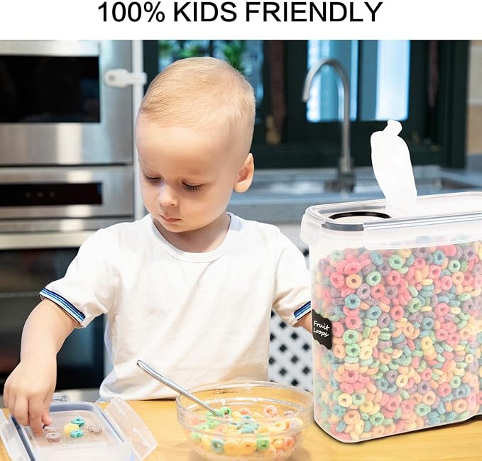FOOYOO Cereal Containers Storage Set - 3 Piece Airtight Large Dry Cereal Container (135.2oz), BPA Free Dispenser Plastic Cereal Storage Containers with 16 Labels & Pen