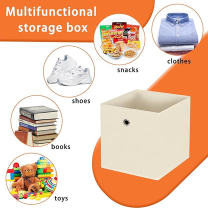Foldable Storage Cubes Bins ,11 Inch Cloth Storage Cube Fabric Storage Box Cubes Organizer Baskets with Dual Handles for Home Organizer Set of 10 (Creamy-White)