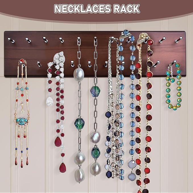 Tie Rack Wall Mounted, Wood Belt Hanger for Closet with 21 Chrome Hooks, Belt Storage Holder Organizer for Men Belts, Ties, Scarves, Wooden