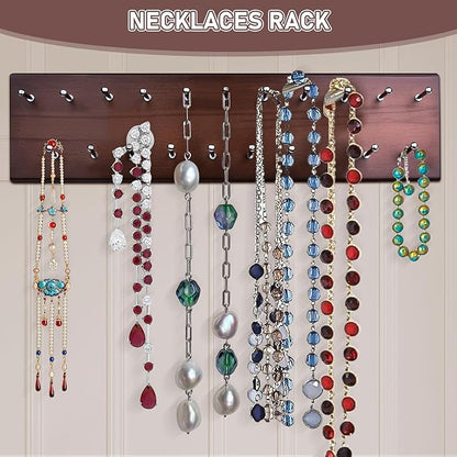 Tie Rack Wall Mounted, Wood Belt Hanger for Closet with 21 Chrome Hooks, Belt Storage Holder Organizer for Men Belts, Ties, Scarves, Wooden