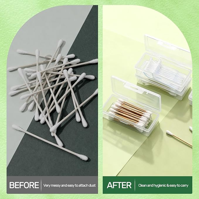 4 Pcs Cotton Swab Holder, Travel Portable Floss Pick Dispenser, Hair Tie Organizer, Small Plastic Box with Lid, 4.1 x 1.8 x 1