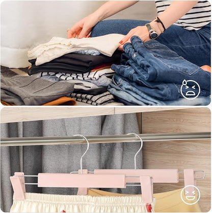 GUANJUNE Clothes Pants Hangers, Space-Saving Skirt Holders with 360 ° Swivel Hooks, Adjustable Clips, Trouser Hangers, Clothes Coat Garment Jeans Hangers (30 Pack, Pink)
