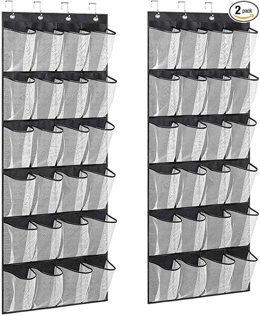 Hanging Organizer Over The Door Shoe Rack for Closet Door Storage Breathable Mesh Shoe Holder Hanger for Men 2 Pack, (Black+White)