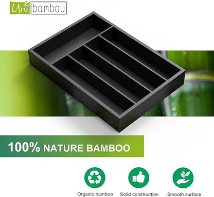 Unibambou Bamboo Kitchen Drawer Organizer - silverware organizer - Cutlery Tray - Utensil Tray - drawer dividers and Utensil Holder with Wood Silverware Holder for Flatware Cutlery (5 Slots, Black)
