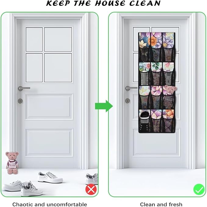 Bohemian Over The Door Shoe Organizer 12 Large Mesh Pockets for Boots Sundries Toys Space Saving Hanging Storage Shoe Rack for Closet