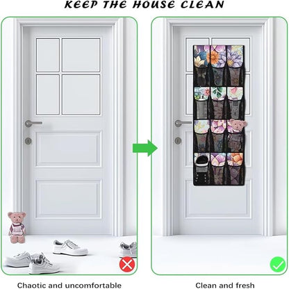 Bohemian Over The Door Shoe Organizer 12 Large Mesh Pockets for Boots Sundries Toys Space Saving Hanging Storage Shoe Rack for Closet