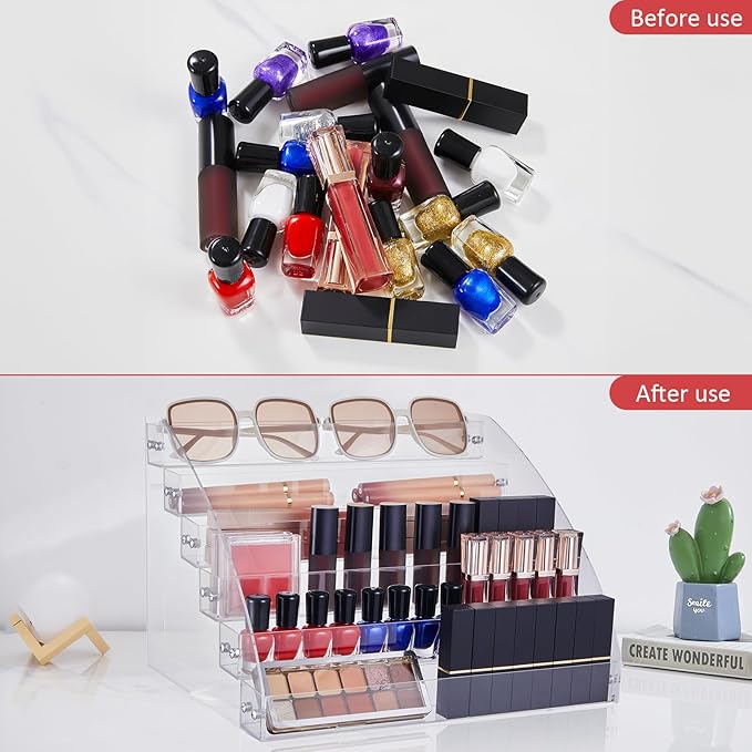 KINGROW Nail Polish Organizer Holder Rack 6 Layers Acrylic Display Shelf For Eyeglasses Essential Oils Ink Storage Holds Up to 96 Bottles (Fit 1-2oz Bottles)