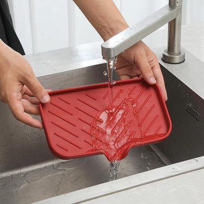 MicoYang Silicone Bathroom Soap Dishes with Drain Spout-Bathroom and Kitchen Sink Organizer,Sponge Holder,Dish Soap Tray,Perfect for Dispenser,Scrubber,Bottle,Cup on Sink or Counter-Red 9.6"×5.3"